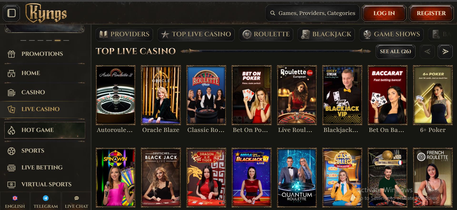 kyngs casino live games