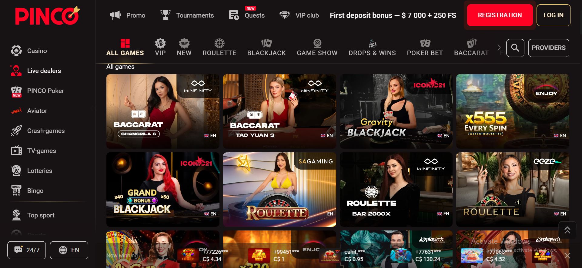 pinco casino live games