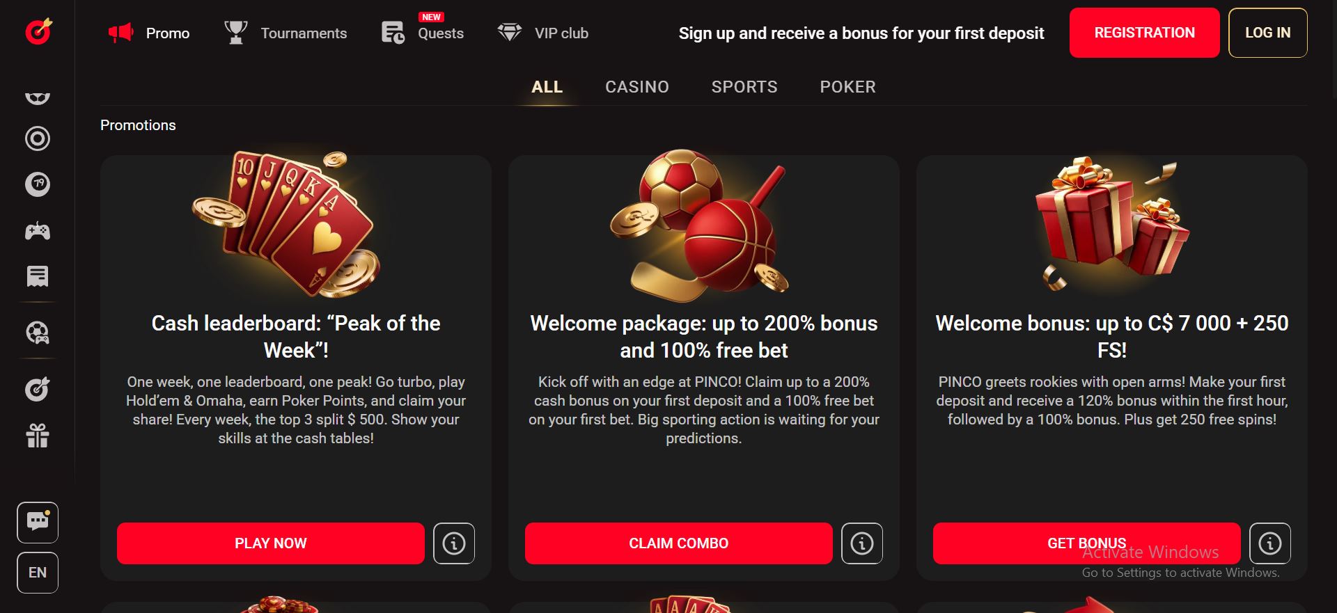 pinco casino promotions