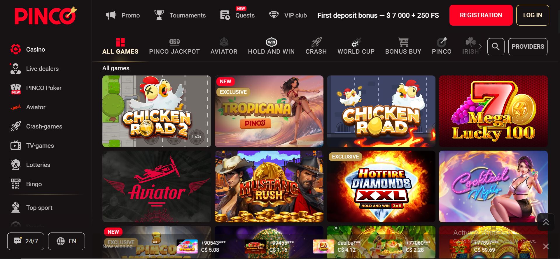 pinco casino slot games