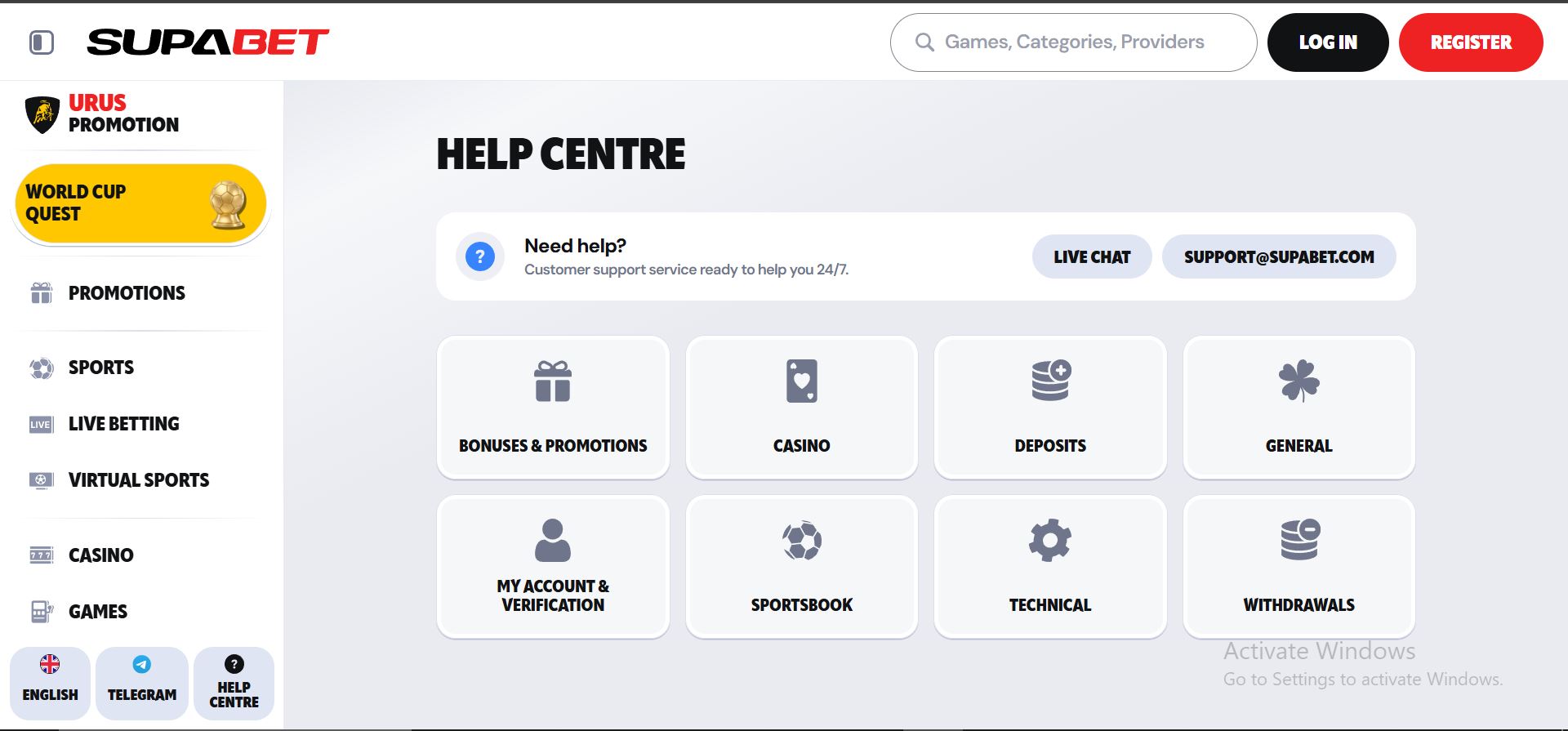supabet casino help centre