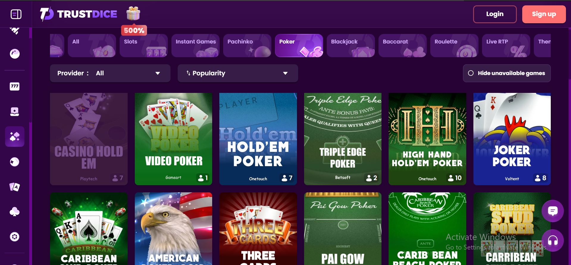 trustdice casino live games
