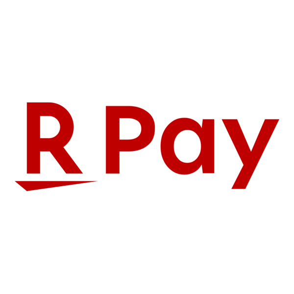 Rの文字が赤で表記され、Rの下に横線が入ったR Payのロゴ。Visaクレジットカードでの支払いが可能です。.